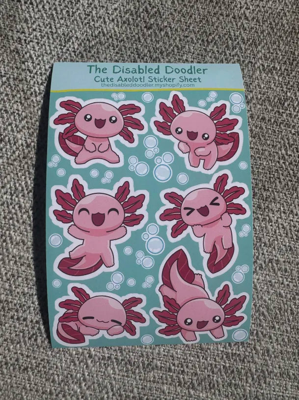 Cute Axolotl Sticker Sheet