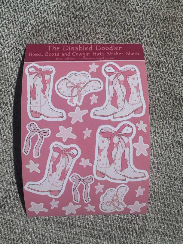 Bows, Boots, and Cowgirls Hats Sticker Sheet