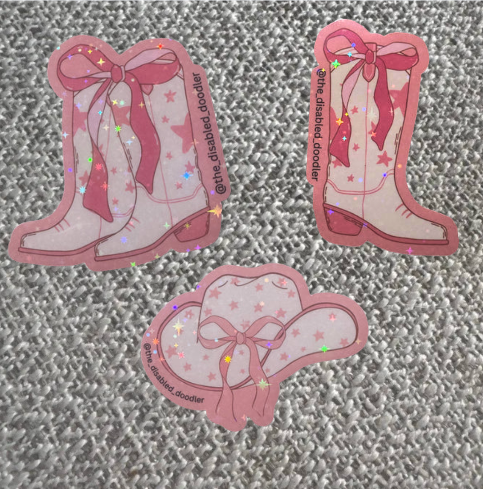 Pink Boots & Pink Cowgirl Hat 3 Pack Sticker Bundle
