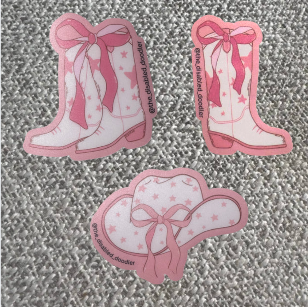 Pink Boots & Pink Cowgirl Hat 3 Pack Sticker Bundle